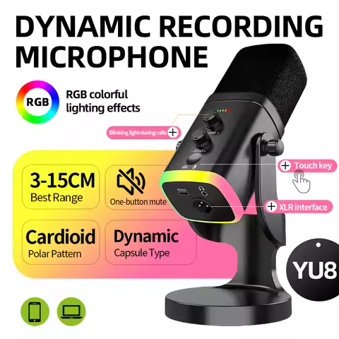 Gaming Microphone USB Microphone Condenser Mic RGB With Noise Reduction Software Mic Gain Mute For S