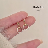 HANABI 18K Gold Diamond Studded Square Earrings, Stainless Steel Hypoallergenic Earring Pendant for 