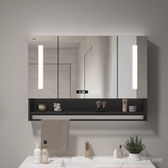 YOULITE Solid Wood Bathroom Mirror Cabinet With Shelf Separate Wall-mounted Toilet Storage Bathroom Storage Cabinet Mirror Towel Bar With Lamp Rack Waterproof Storage Mirror Box Dr