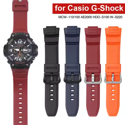 Resin Strap for Casio G-Shock MCW-100H/110H W-S220 HDD-S100 WV-200 AE-2000/2100 TPU Silicone Waterpr