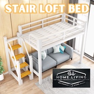 Katil Loteng Modern Queen Sturdy Loft Bed Frame With Walking Stair Space Saving Queen Single Loft Be