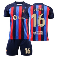 FCS Barcelonas Soccer Jersey for Adult Children 2223 Home No. 10 Messis No. 9 Lewandowskis No. 8 Ped