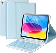 Gjinniuk iPad 10th Generation Case with Keyboard 10.9 Inch 2022, Built-in Pencil Holder - iPad 10th Gen Cover with Keyboard Model A2696/A2757/A2777- SkyBlue