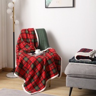 Winter Warm Fleece Lamb Wool Bed Sofa Single Layer Vintage Scottish Grid Throw Nap Blanket for Christmas