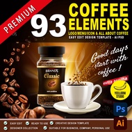 93 COFFEE element design template LOGO/MENU /ICON - AI/VECTOR