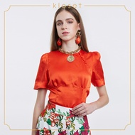 KLOSET Front Slit Top (SS20-T014) เสื้อแขนสั้นแต่งกระดุม ผ้าสีพื้น