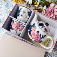 日本原裝進口和藍美濃燒和藍四季花語禮盒茶具
