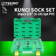 3/ 8" Socket Wrench set 26 pcs 6-24 mm (PVC Box) 6 PT | SC-SE0617 - TEKIRO