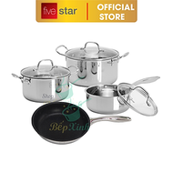 Bộ nồi chảo chống dính vân đá đáy từ 3 lớp đáy liền khối Fivestar Plus FPB3002 nắp kính size 16, 20,