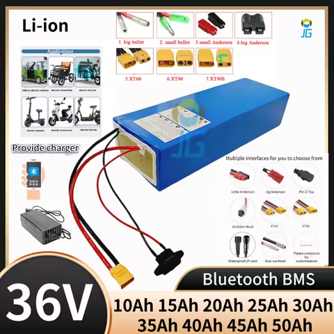36V 10Ah 15Ah 20Ah 25Ah 30Ah 35Ah 40Ah 45Ah 50Ah Lithium ion Battery for 500W 800W 1000W 1500W Two w