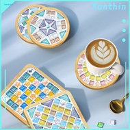 Mosaic Art Coaster Mosaic Project Coaster Colorful Diy Glass Mosaic Coaster Set with Wooden Base Fun