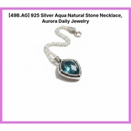 [49B.AG] 925 Silver Aqua Natural Stone Necklace, Aurora Daily Jewelry
