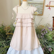 Layered lace-up cream top