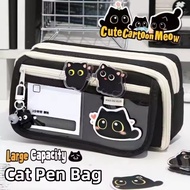 Black Cat Pencil Case Large Capacity Student Storage Bag Stationery Office Supplies Zipper Pouch Bac