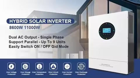 Techfine 8.6kw 8.6kva MPPT Parallel Function Single Phase 48v Hybrid Solar Panel Inverter Off Grid P