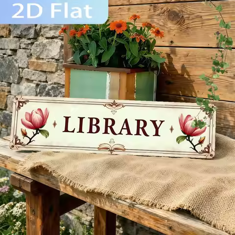 2D Flat, Vintage Pink Library Wall Sign - Suitable for Home, Cafe & St. Patrick's Day Decor, Retro D