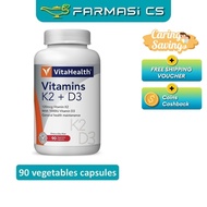 Vitahealth Vitamins K2 + D3 90 Vegetable Capsules EXP:01/2027 [ K2+D3 Vitamin Farmasi CS ]