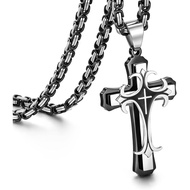 MEALGUET Stainless Steel Crucifix Cross Pendant Necklace,Men's Cross Necklace with Chunky Byzantine 