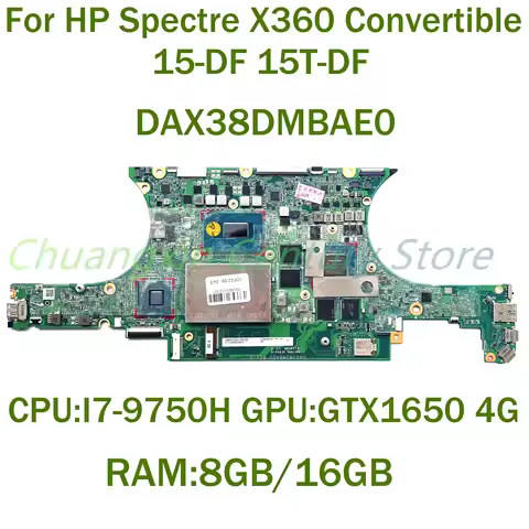 For HP Spectre X360 Convertible 15-DF 15T-DF Laptop motherboard DAX38DMBAE0 with CPU: I7-9750H GPU: 