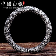 S999 Sterling Silver Couple Cylindrical Opening Auspicious Clouds Ruyi Pure Silver Gold Hoop Stick M