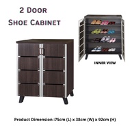 Rak Kasut 2 Pintu Shoe Cabinet 2 Door Storage Cabinet with door Dark Brown Color DFP 4 Tier Rack ike