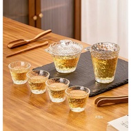 Tea Set of 8 Piece for Making Tea and Drinking Water Made of Glass, with Fingerprint, Firm Non-Slip 