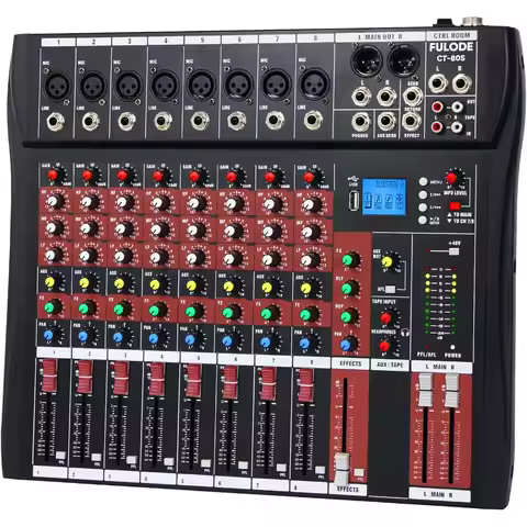 Audio Mixer 8 Channel, CT-80S Professional Sound System Mixer Board DJ Mixing Console