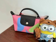 100% Genuine longchamp Le Pliage x Robert Indiana Shopping bag Mini size Canvas Womens handbag- tote bags 34175BBI018 Pink color