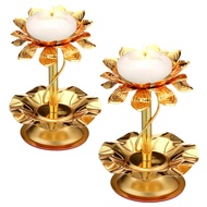 For Diwali Pooja Decorations 2 Pcs for Diwali Lotus Candle Holder Metal Diya for Diwali Ghee Lamp Ca