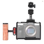 Andoer Aluminum Alloy Camera Cage Kit including Camera Cage + Top Handle + Wooden Grip + Mini Monito