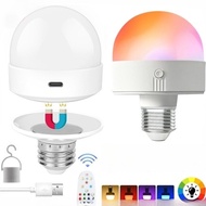 RGB Light Bulb, USB Rechargeable With Remote Emergency Bulb, Creative 5W Removable Base Lamp Bulb E2