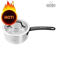 [ Local Ready Stocks ] iGOZO 16cm Elite 304 Stainless Steel Saucepan + Glass Lid | Kitchenware Cookware