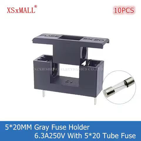 10PCS 5*20MM Fuse Holder 6.3A250V Gray Holder & Gray Cover Fuse Blocks PCB Panel Mounting Fuse Base 