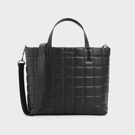 Charles & Keith Two Tone Quilted Short Strap Tote Bag Cnk CK Hitam