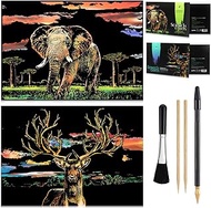 Scratch Art Painting Paper Large Decorative Paintings - (20.5" x 29.5" Postal Tube Packaging) - Rainbow Sketch Pads DIY Crafts Night View Scratchboard Art Materials for Adults and Kids