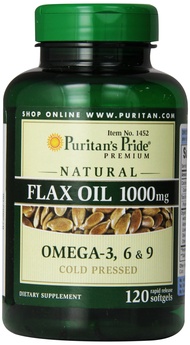 Premium Natural Flax Oil 1000 mg Omega-3, 6 & 9 Cold Pressed, 120 Softgels