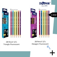 Dolphin 12's 2B Pencil Triangle/Hexagon Fluorescent Color (DOL-FC1221/FC1331)