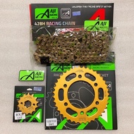1 Set Aji Racing Spocket Set Yamaha Y15 Y15ZR Y16 FZ150 428 O ring Gold Chain Rantai with procket Sp