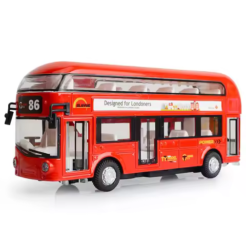 17CM Double Decker London Bus With Sound Flashing Doors Open Luxury Bus Car Model Toys For Children 