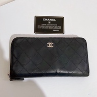 Chanel Vintage 黑色小羊皮拉鏈長夾 香奈兒古董長夾 老香長夾
