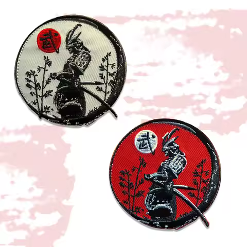 SAMURAI WARRIOR Embroidery Patches Morale Japan Japanese KanJi Sword Iron on Appliques Rising Sun Bu
