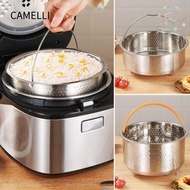 CAMELLI Food Steamer Basket, Insert Steamer Pot Rice Pressure Cooker Steaming Grid, Multi-Function Silicone Handle Stainless Steel Cooking Accessories Drain Basket Kitchen