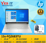 HP 15s-FQ2682TU/FQ2683TU 15.6" FHD Laptop (i3-1115G4 8GB 512GB SSD Intel UHD W11+ OPI 2YW) Free Bag
