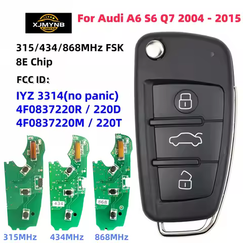 XJMYNB 8E Chip 315/434/868 MHz Flip Remote Car Key For AUDI A6 S6 Q7 2004 - 2015 4F0837220D 4F083722