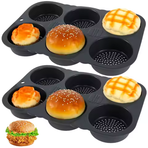 Silicone Hamburger Bun Mold 6/8/12-Cavity Egg Muffin Baking Pan Non-Stick Flexible Burger Bun Tray f