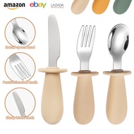 Stainless Steel Children's Knife Fork Spoon Knife Fork Infant Silicone Short Handle Eating Spoon Por