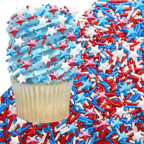 Patriotic Sprinkles for Cake Decor,Red White and Blue Sprinkles,4th of July Sprinkles for Cupcakes,C
