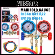 ALi Manifold Gauge R134a R32 R410a R22 R12 R404a Gas Meter + 3 Pcs Hose Aircond Penyaman Udara Keret