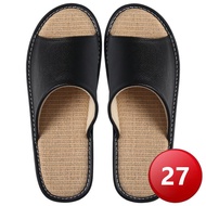 Four Seasons Linen Genuine Leather Slippers-Black (27) [Big Buyer]