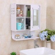 Punch-Free Storage Cabinet Mirror Bathroom Mirror Cabinet Washstand Bathroom Dormitory Wall-Mounted Storage Rack Mirror